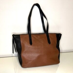 Fossil Two-Tone Brown and Black Leather Tote
